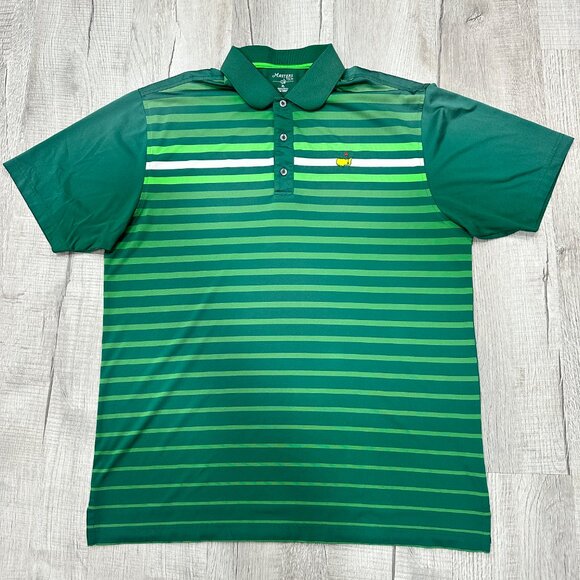 Masters Tech Golf Polo Men XL Green and White Striped Performance Shirt - Picture 2 of 8
